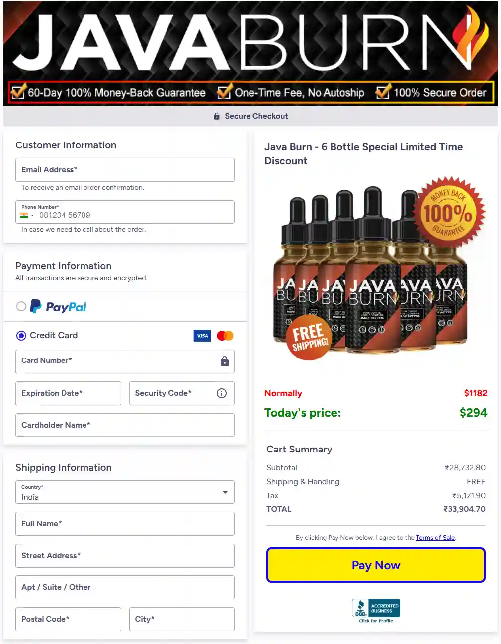 java burn official website checkout page – secure online order process